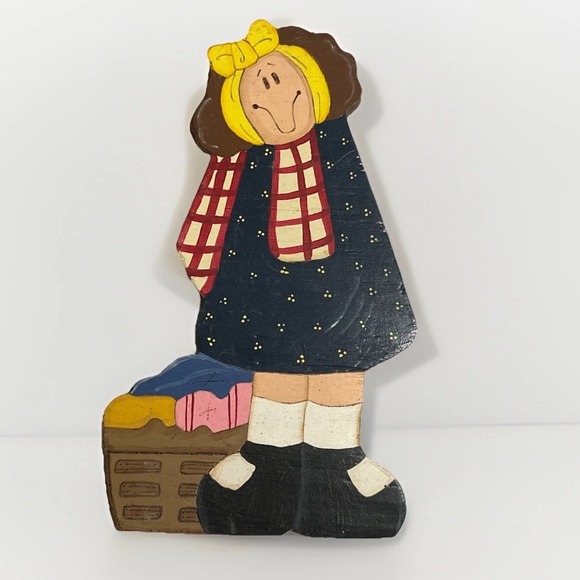 Handcrafted Other - Laundry Girl Shelf Wall Decor Solid Wood Hand Painted Folk Art Wood